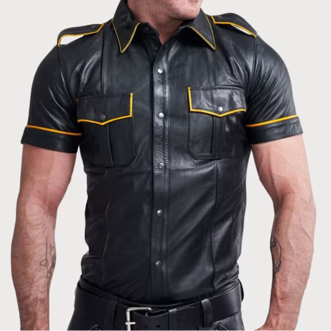 Police style leather jacket Outlet