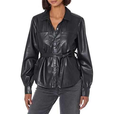 Leather Shirts Women With Full Button Closer And Hook&Loop Closer