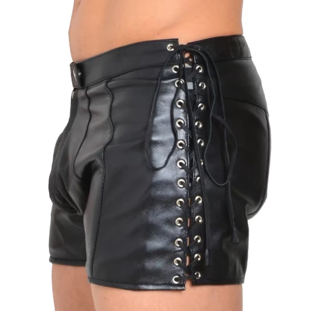 Men Unique Style Leather Shorts Summer
