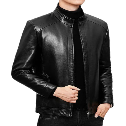 Classic Design Leather Jacket With Full Zip Closer