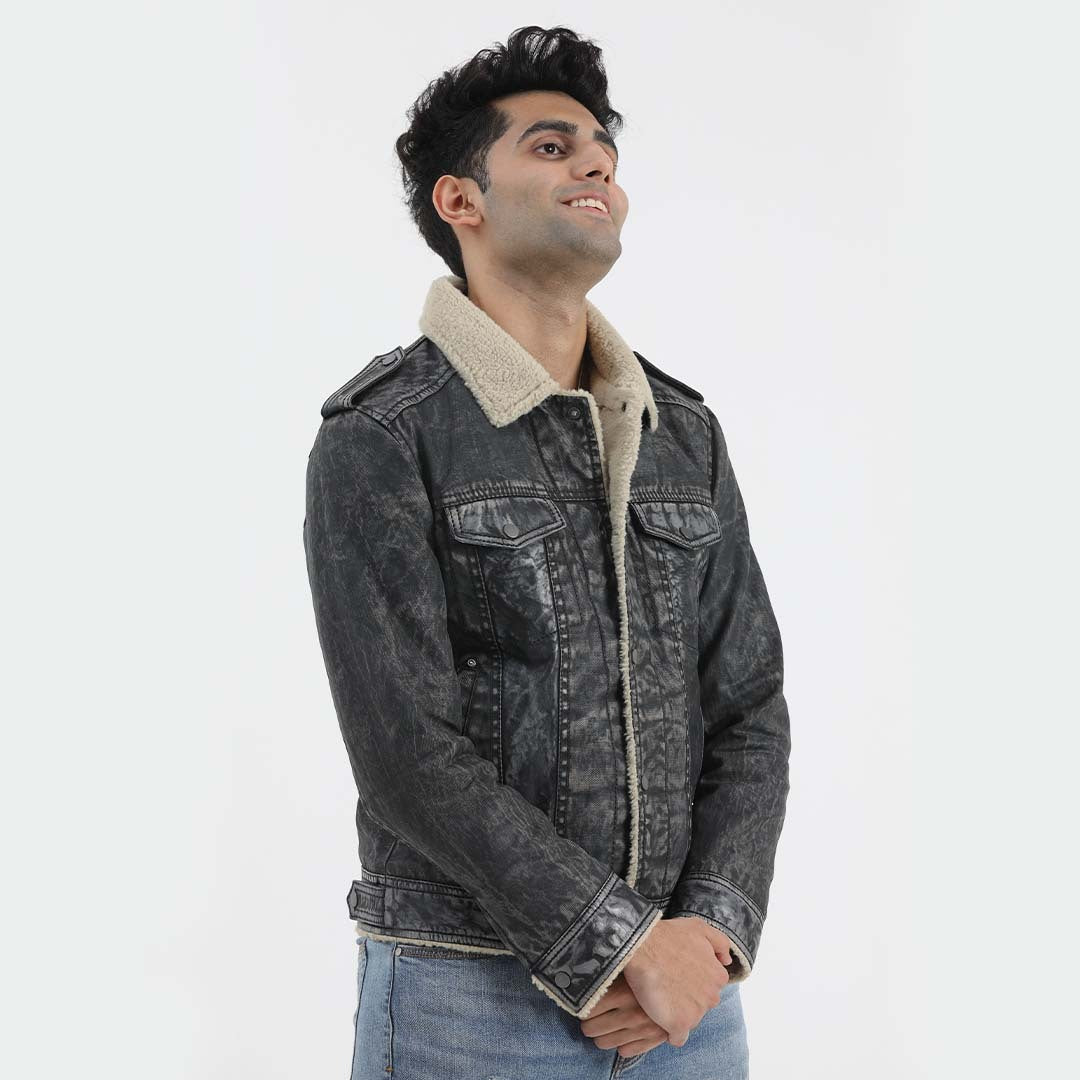LEATHER JACKET WITH SLEEVE CUT OUT DETAIL OTTOMAN ELEGANCE