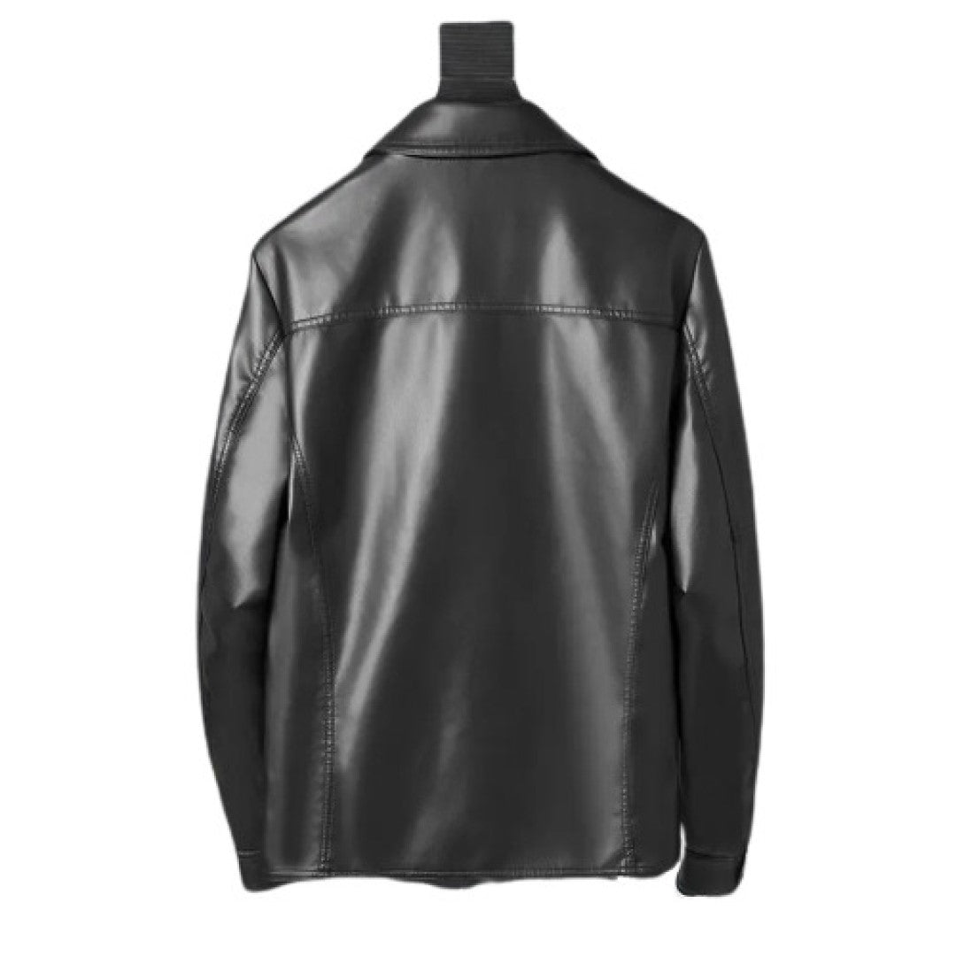 PU Leather Loose Turn-down Collar Zipper Jacket