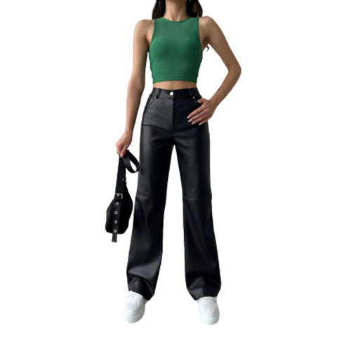 Cargo Style Leather Pants For Women