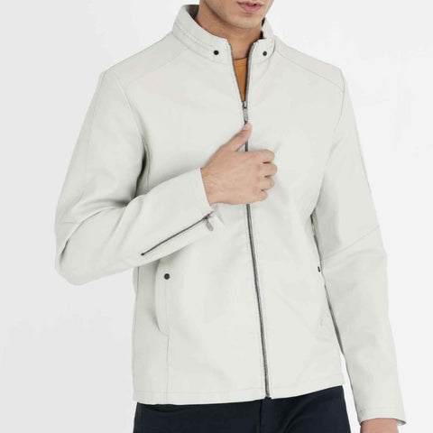 Stylish And Unique White Color Leather Jacket For Men