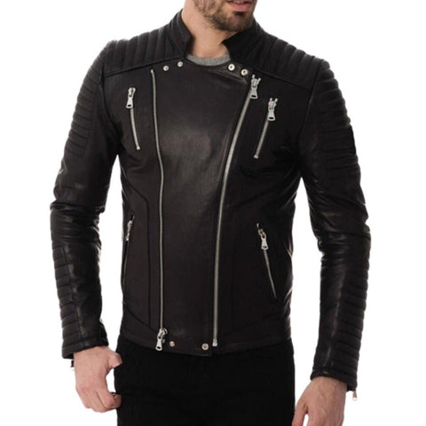 Men's Leather Jacket With Unique Side Zip Closer And Design
