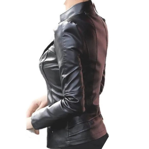 Trend setting style girls real sheepskin black leather jacket