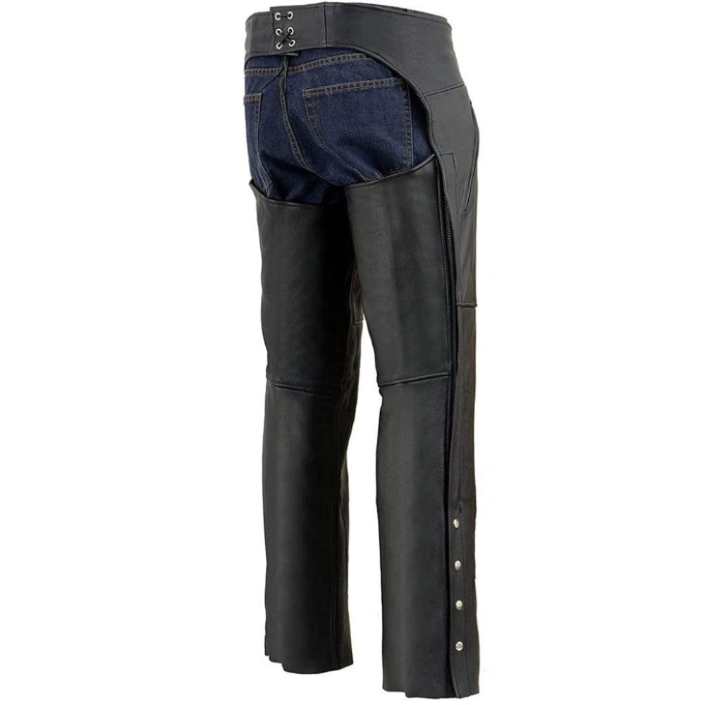 Black Genuine Leather Chaps with Zipper Pocket - Buy Now