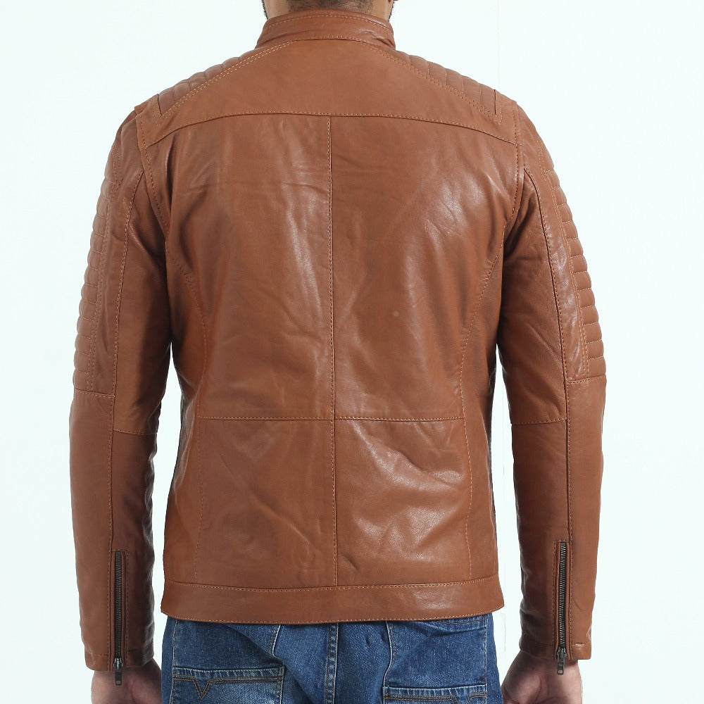 Brown Leather Jacket With Quilted Design on Arm Buy Now Leather