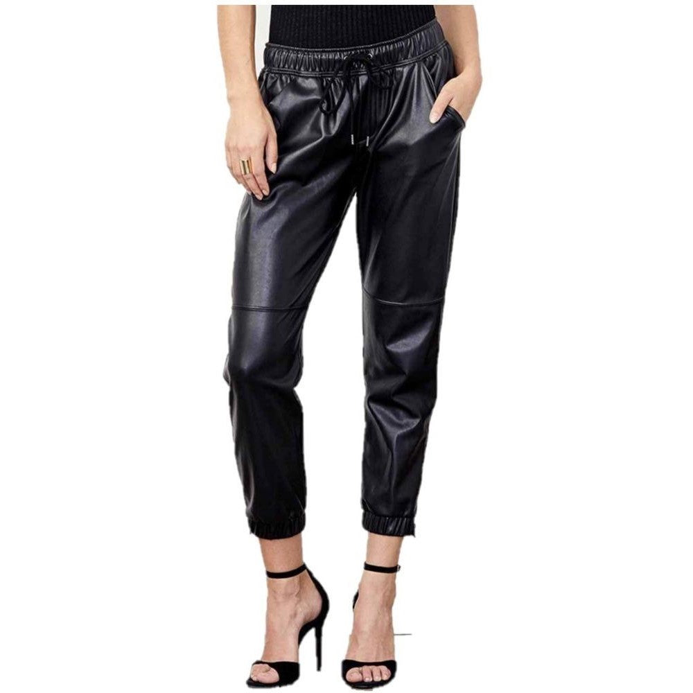 最新最全のをすべて Plain Black Flexible with Women for Trousers Leather Sheep パンツ
