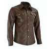 Leather Shirt In Drak Brown For Mens
