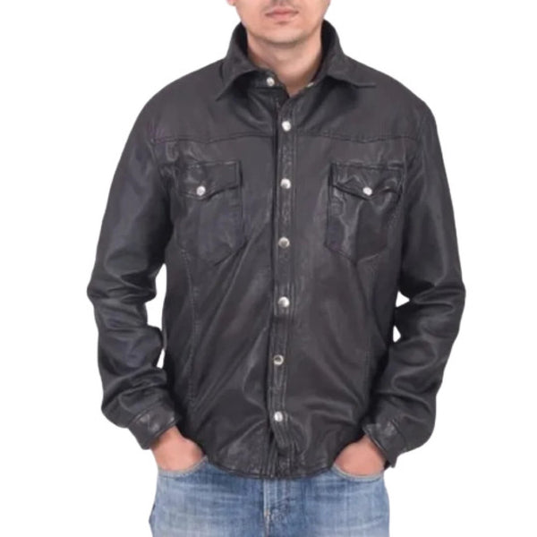 Stylish Leather Shirts For Men With Two Front Pockets