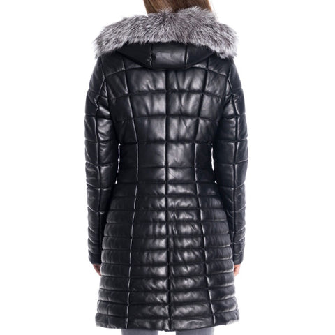 Hooded Style Quilted Design Women's Leather Jacket