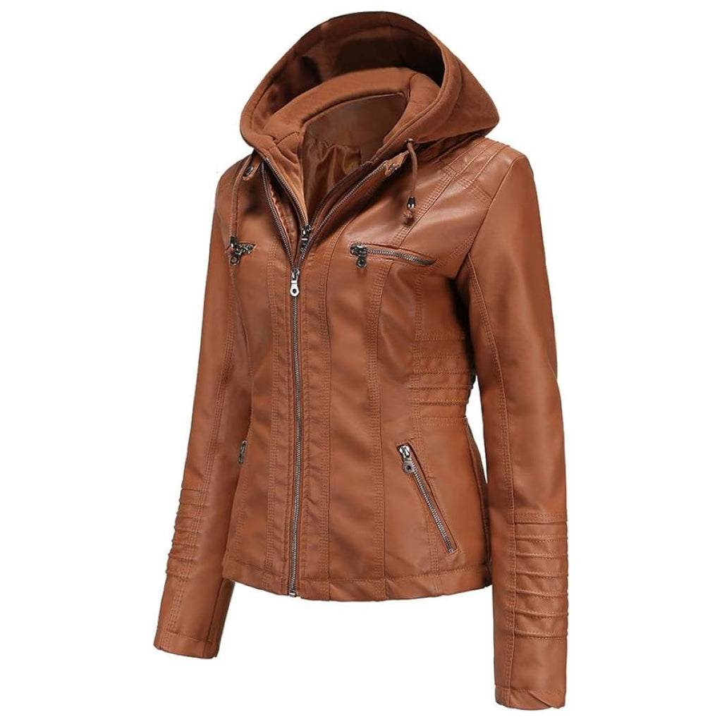 Classy Leather Hooded Women Jacket