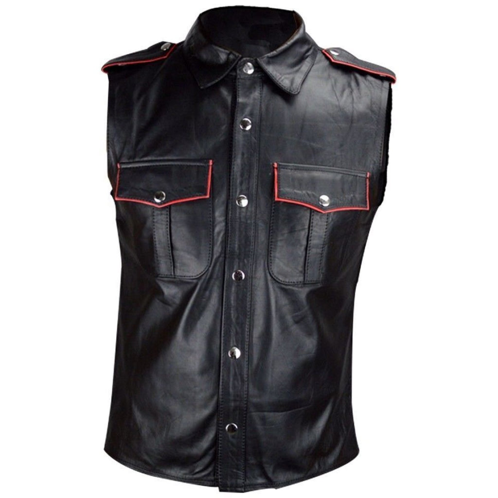 Sleeveless Leather Shirt For Men With Unique Design