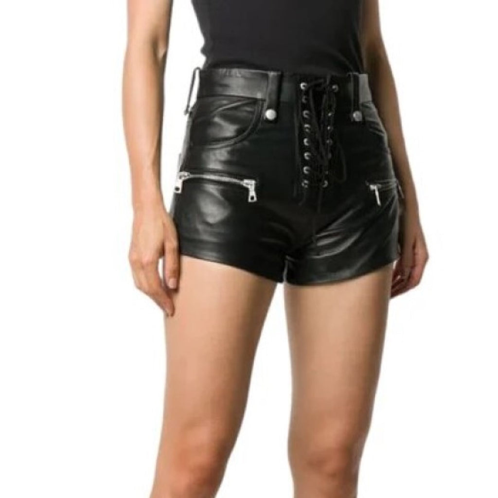 Lamb Skin Classy Leather Shorts For Women