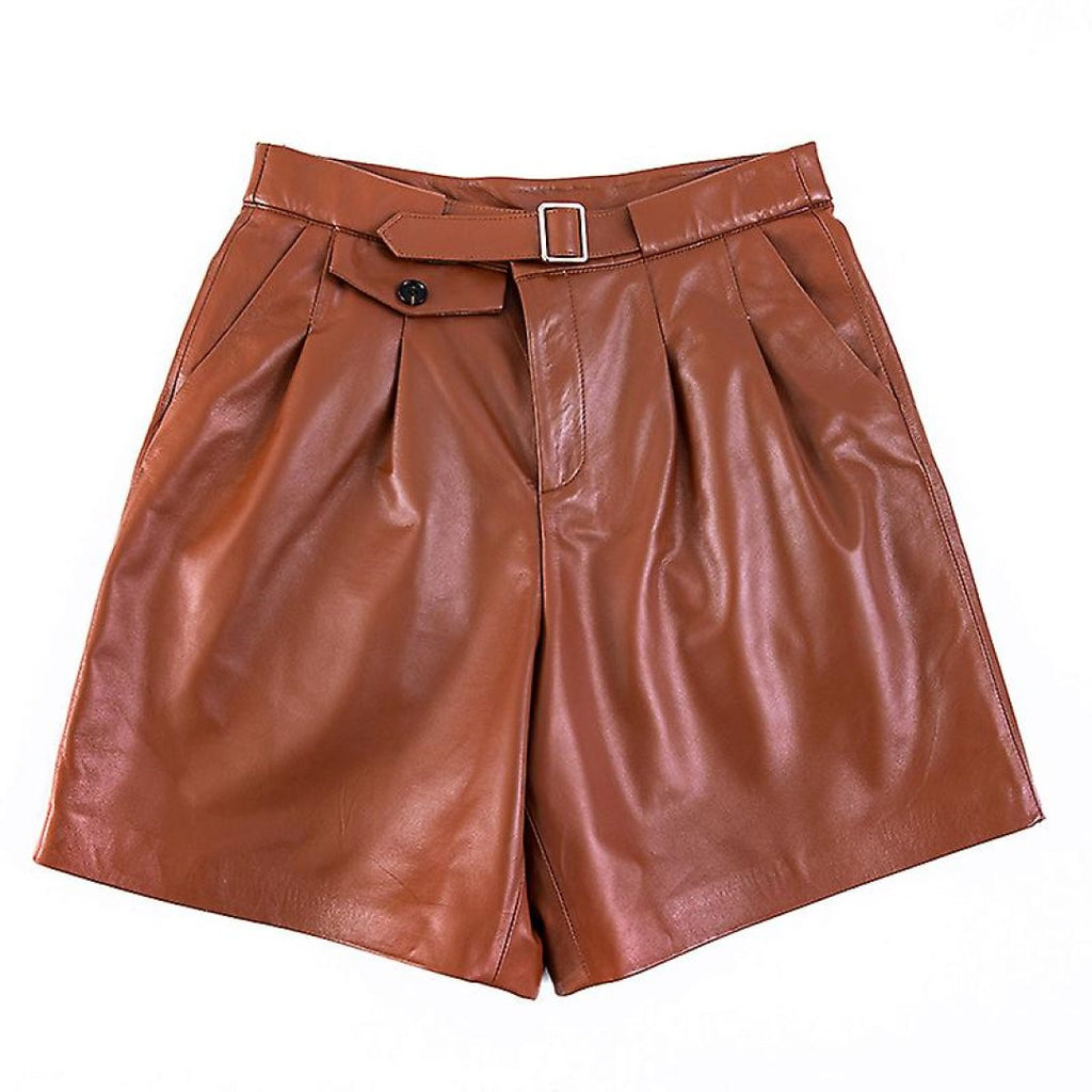 Leather Shorts For Women With Zip And Button Closer