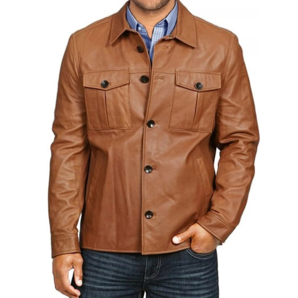 Premium Quality Leather Shirt For Men In Tan Color