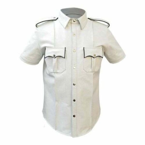 Men's Premium Quality Leather Short Slevees Shirt In White