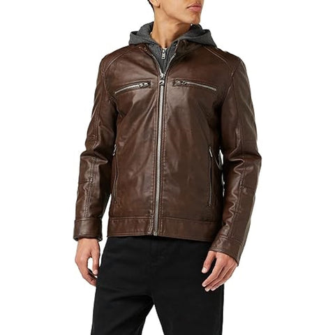 Classy Brown Leather Biker Jacket For Men