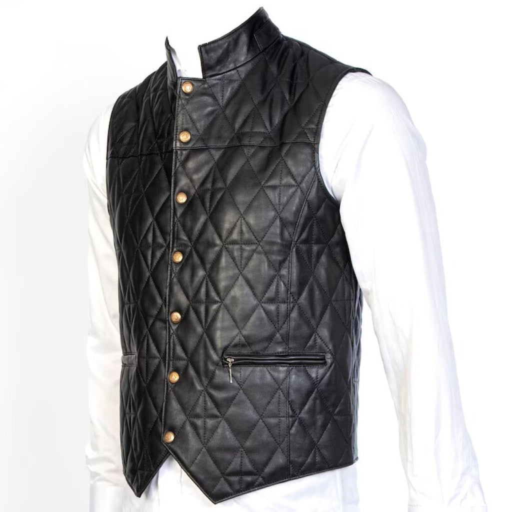 Quilted Leather Vest Made With Pure Lamb Skin