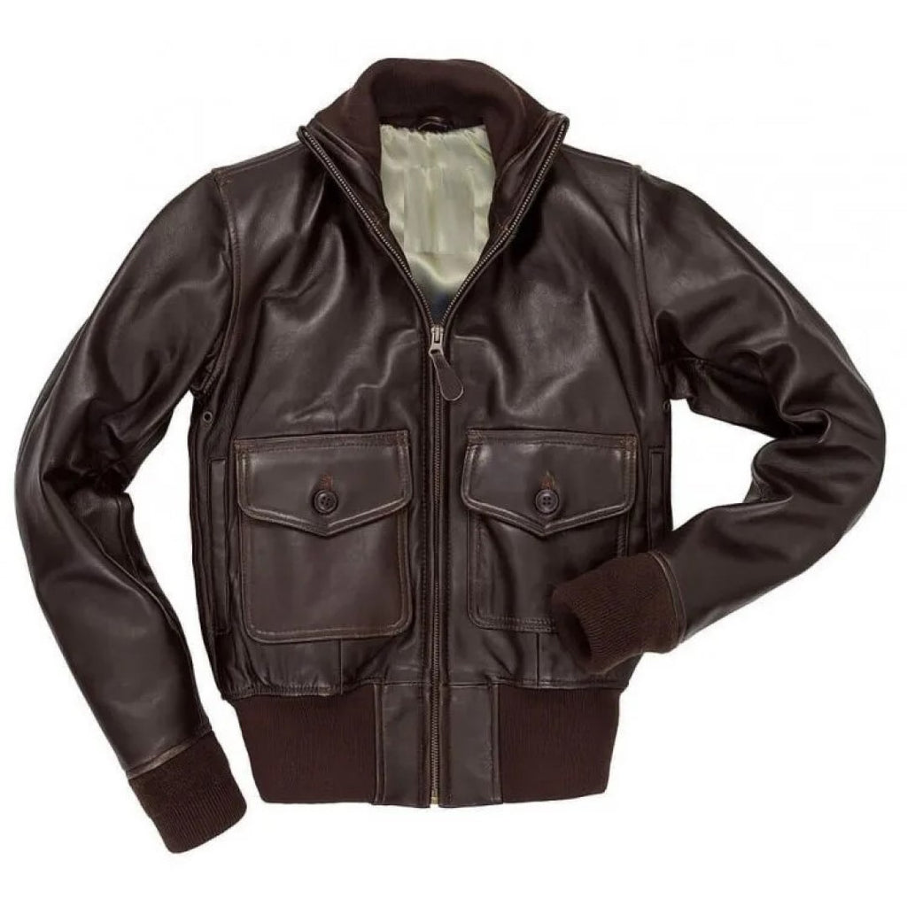 Womens Classic Brown Leather Bomber Jacket