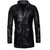 Mens Edgy Genuine Sheepskin Black Leather Long Trench Coat