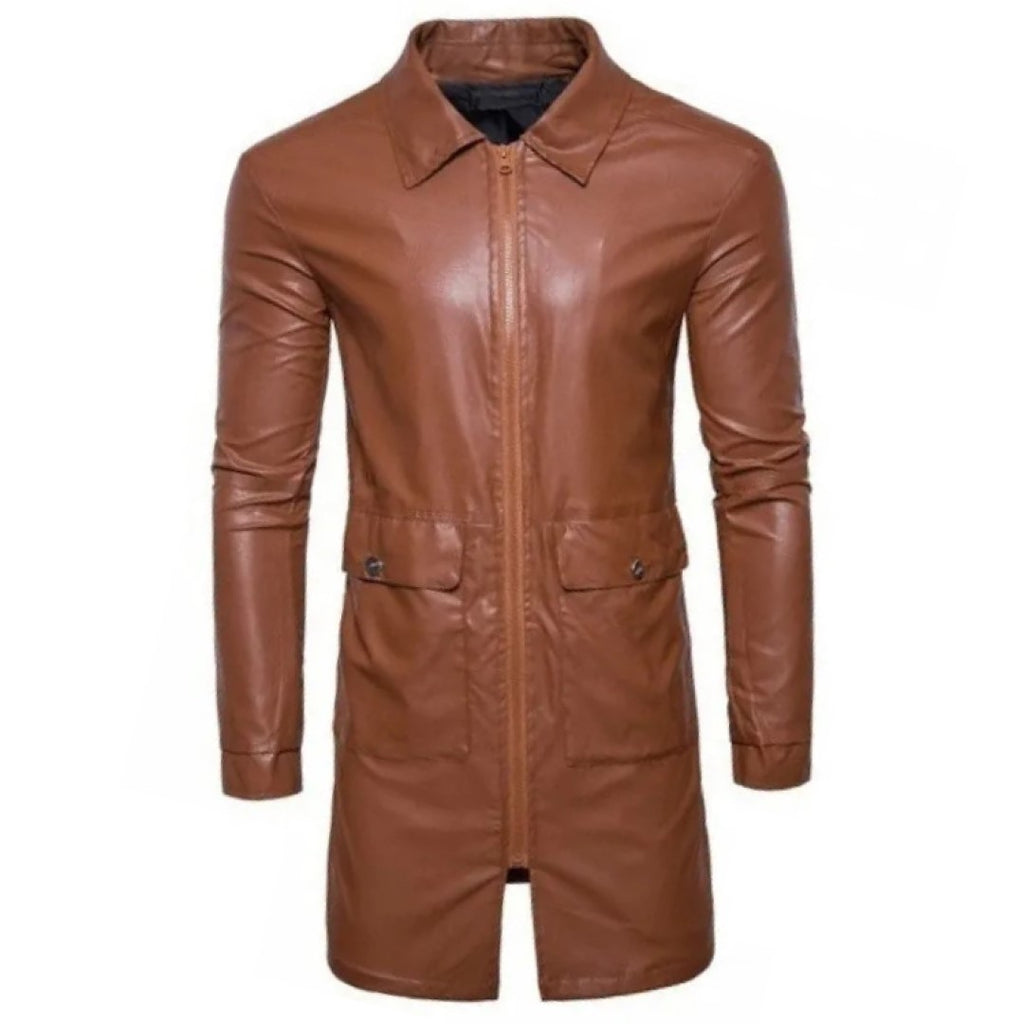 Mens New Fashion Real Sheepskin Brown Leather Coat