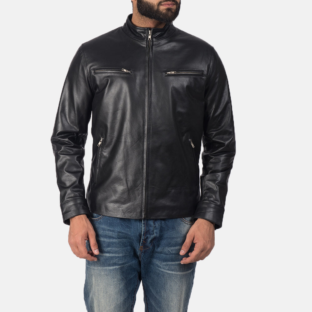 Austere Black Leather Biker Jacket