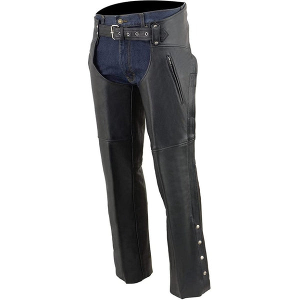 Black Premium Leather Chaps with Zipper Pocket