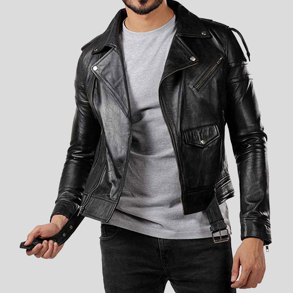 Black Vintage Motorcycle Leather Jacket