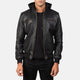 Black Bomber Leather Jacket hooded - Leather Wardrobe