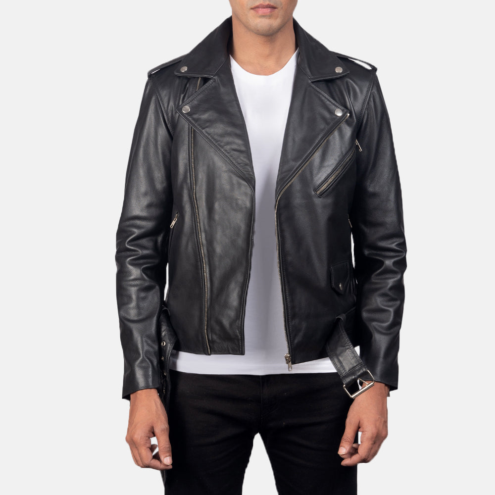 Cross Zipper Black Bikers Leather Jacket