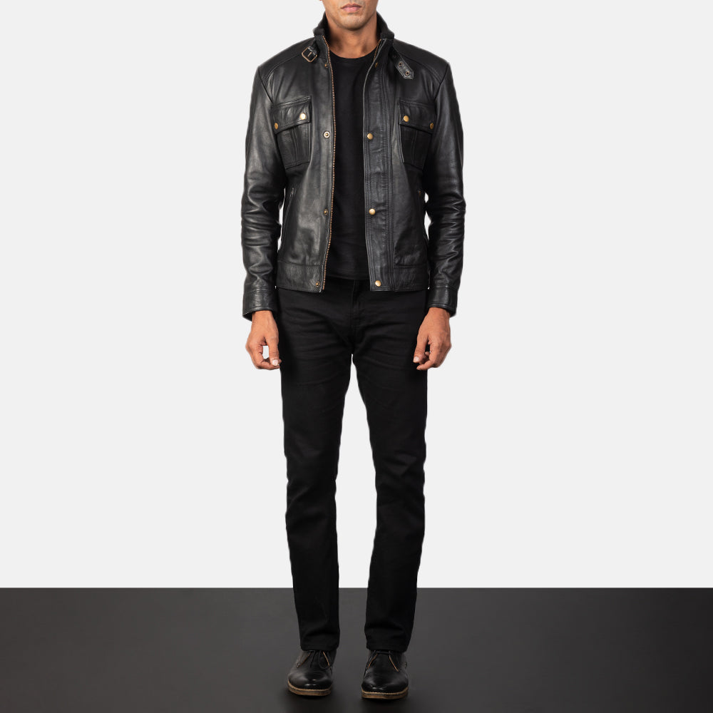 Darren Black Leather Biker Jacket