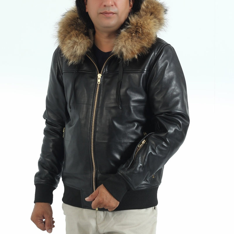 Genuine leather bomber jackets with hood hotsell