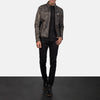 Ionic Distressed Brown Leather Biker Jacket