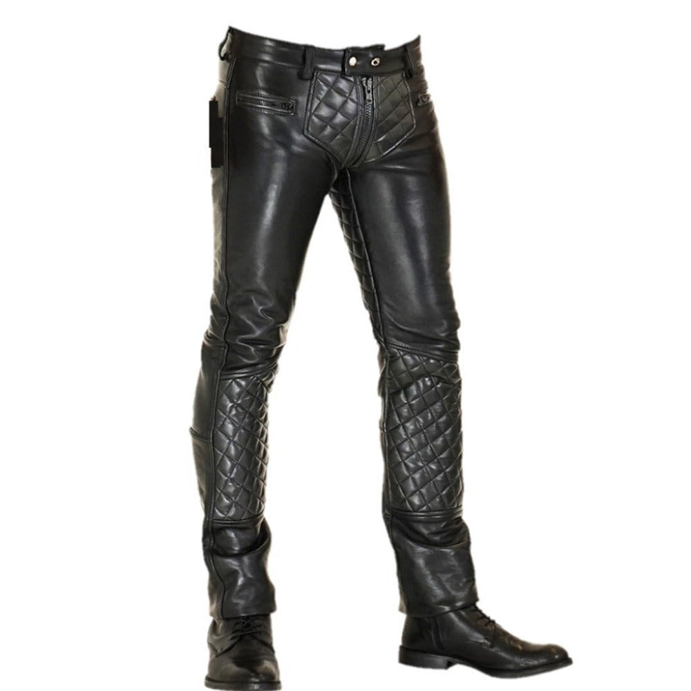 Lambskin Leather Quilted Pants with Zipper