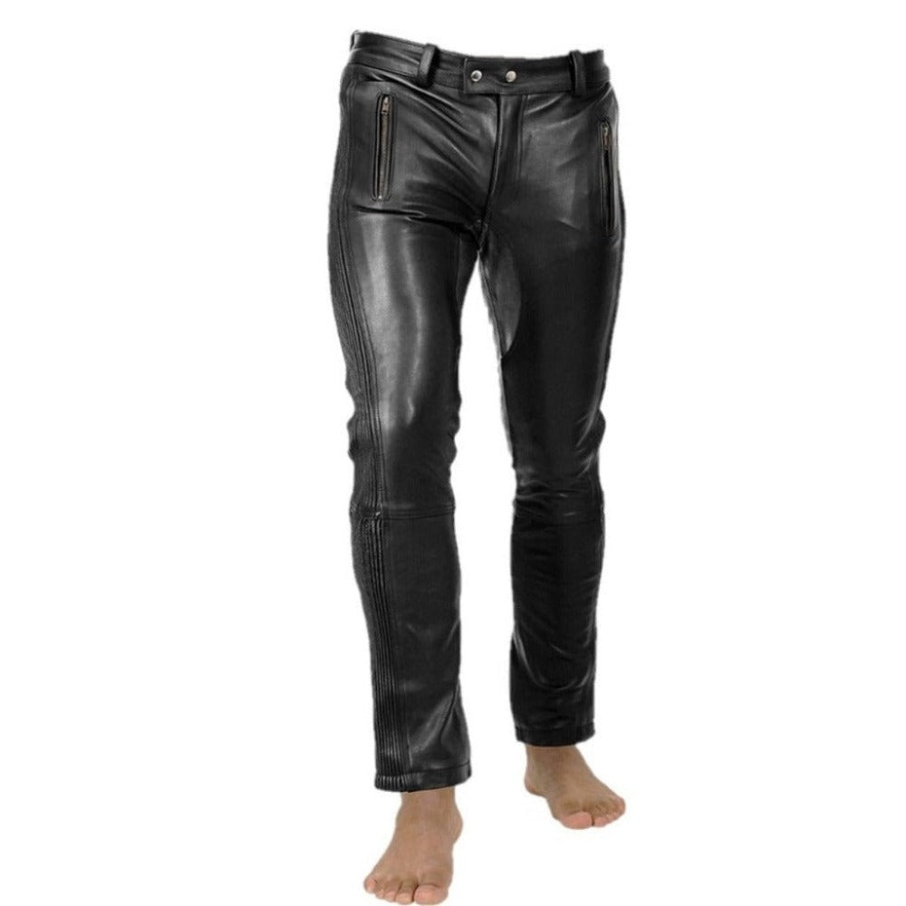 Men Leather Pants with Zipper 