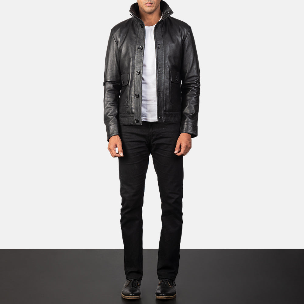 Columbus Black Leather Bomber Jacket Up to 5XL - Leather Wardrobe