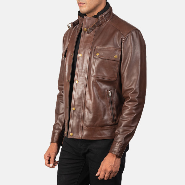 Darren Brown Leather Biker Jacket Up to 5XL - Leather Wardrobe