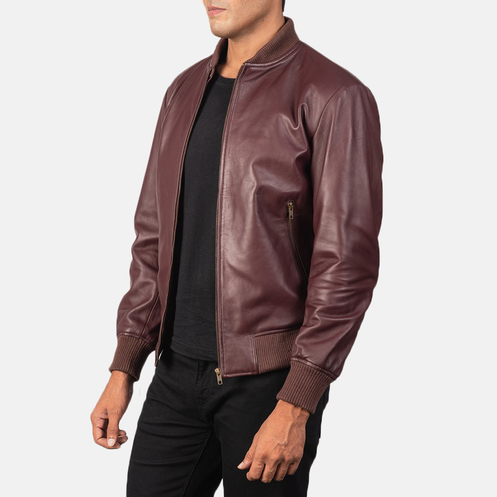 Shane Maroon Leather Bomber Jacket Up to 5XL - Leather Wardrobe