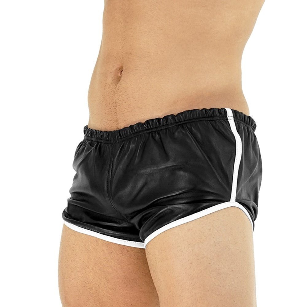 Mens Sheep Leather Shorts White stripes