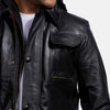Moulder Hooded Black Leather Jacket Up to 5XL - Leather Wardrobe