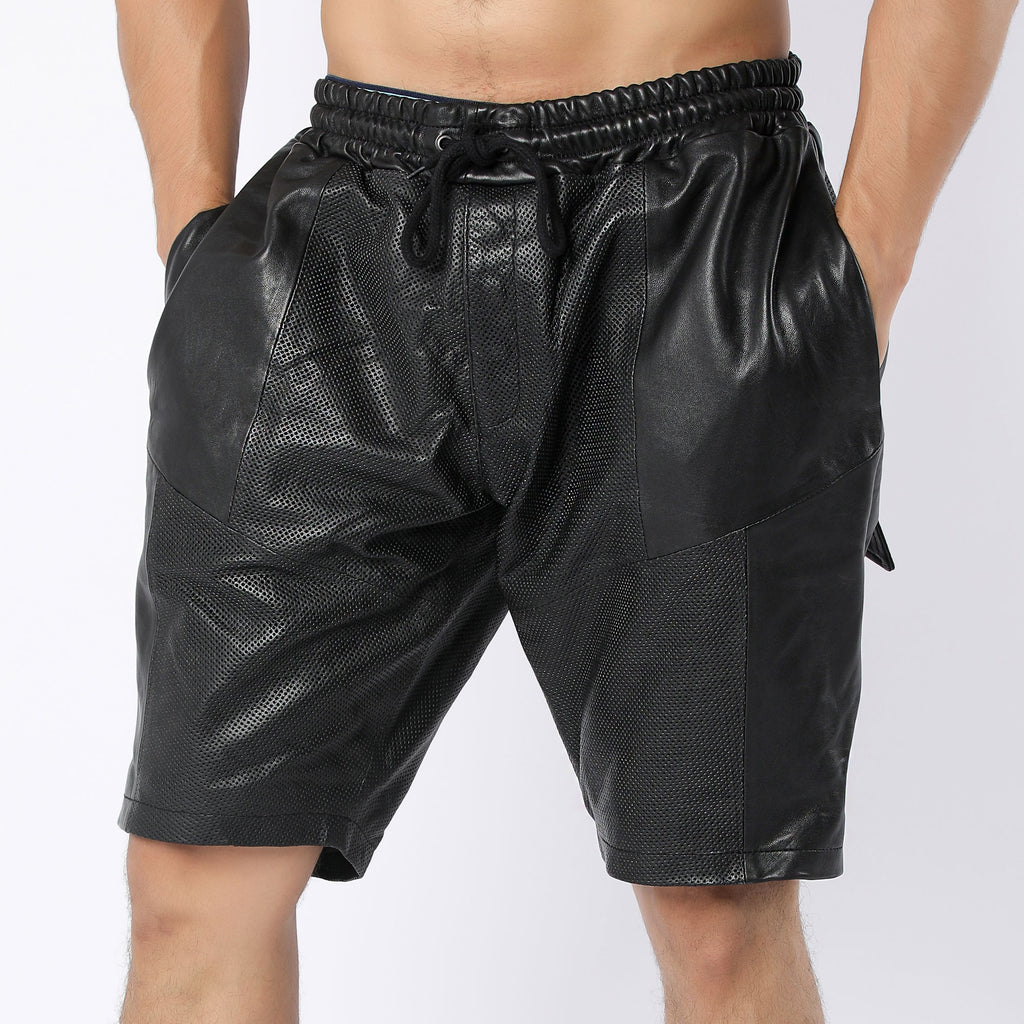 Perforated Leather Shorts For Men