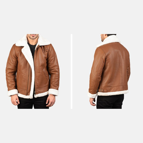 Francis B-3 Brown Leather Bomber Jacket Up to 5XL - Leather Wardrobe