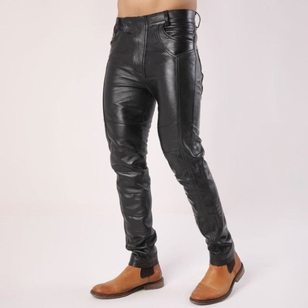 Men Sheep Leather Pants With Flap Closure – Leather Wardrobe